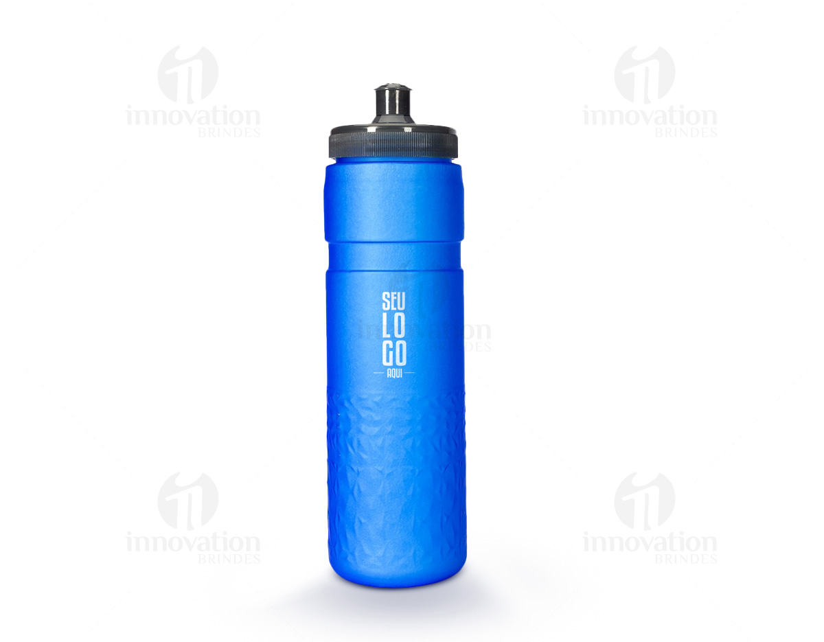 Squeeze Plástico 500ml na cor azul, com tampa rosqueável e design moderno.