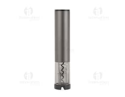 Equipamento moderno de metal preto, um saca-rolhas elétrico com LED. Possui tecnologia avançada, bateria recarregável e é