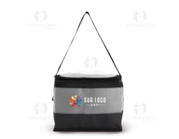 Bolsa térmica preta de 5 litros, feita de couro e equipada com alça, zíper e alça para transporte. Ideal para armazenar