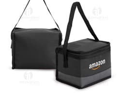 Bolsa térmica preta de 5 litros, feita de couro e equipada com alça, zíper e alça para transporte. Ideal para armazenar