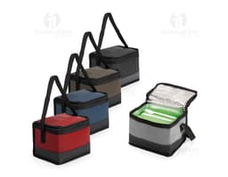 Bolsa térmica preta de 5 litros, feita de couro e equipada com alça, zíper e alça para transporte. Ideal para armazenar