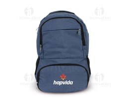 Mochila de poliéster preta com capacidade de 26L, com alça de mão e alças para as costas. Possui zíper, bolsos e