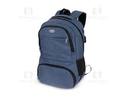 Mochila de poliéster preta com capacidade de 26L, com alça de mão e alças para as costas. Possui zíper, bolsos e