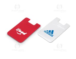 Porta cartões para celular em PVC preto, vazio e aberto, com design eletrônico. O dispositivo 3D possui teclado, ícone de