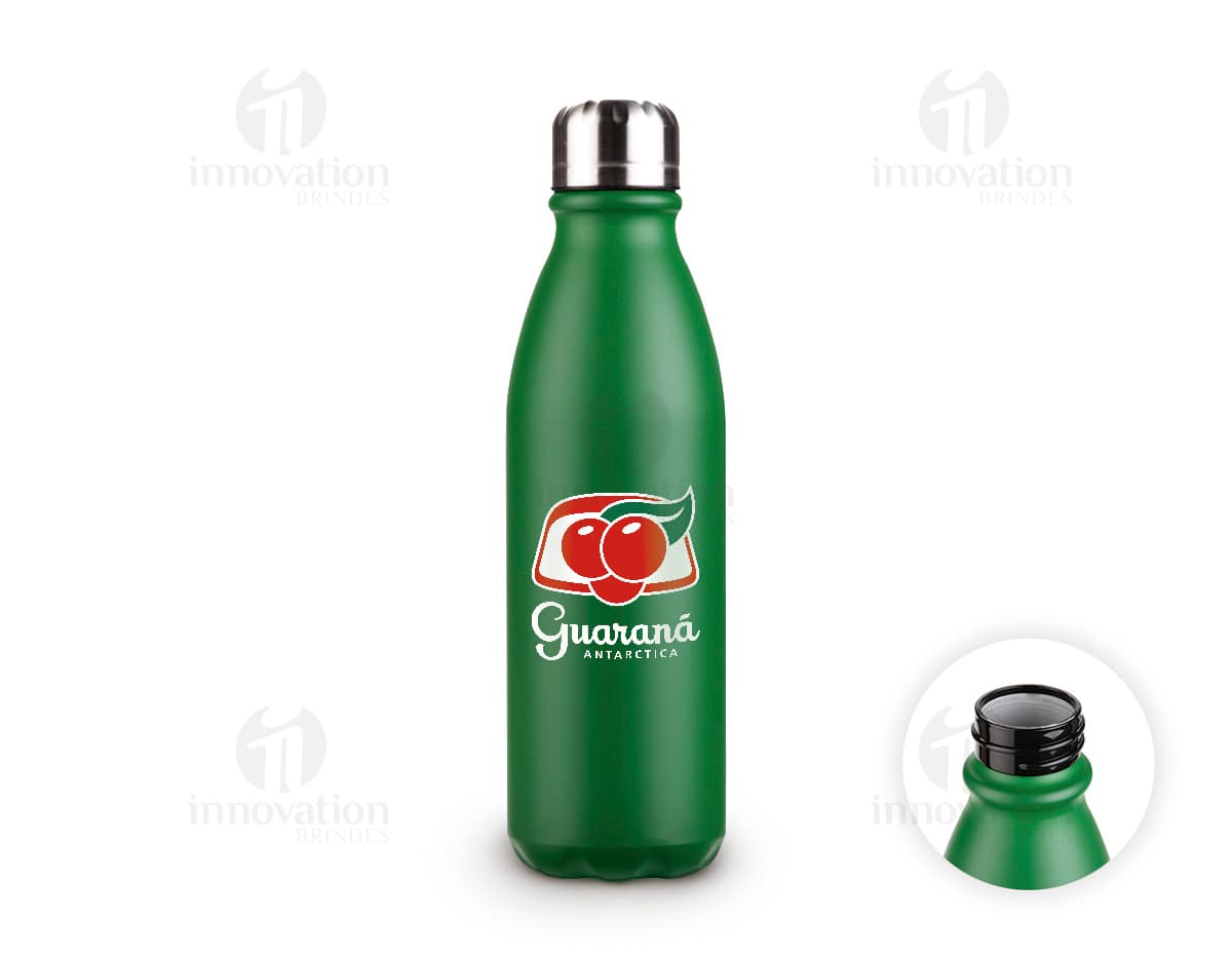 Garrafa de alumínio de 750ml contendo vinho, bebida alcoólica, líquido, vodka, rótulo, bar, garrafas, festa, límpido