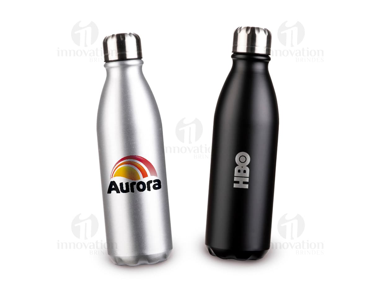 Garrafa de alumínio de 750ml contendo vinho, bebida alcoólica, líquido, vodka, rótulo, bar, garrafas, festa, límpido