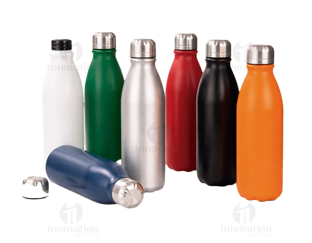 Garrafa de alumínio de 750ml contendo vinho, bebida alcoólica, líquido, vodka, rótulo, bar, garrafas, festa, límpido