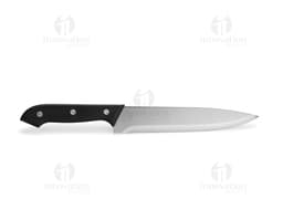 Kit churrasco contendo seis peças, incluindo garfo, faca, colher, espátula, pegador e faca de cortar carne, em aço inoxidável