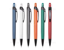 Caneta metal touch multicolorida, ideal para escrita e desenho em papel.