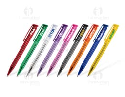 Caneta plástica colorida, ideal para escrita, desenho e assinaturas. Feita de plástico e metal, com ponta afiada. Inclui
