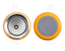 Garrafa térmica de 300ml em plástico amarelo, com tampa transparente e design clean. Ideal para manter bebidas quentes ou