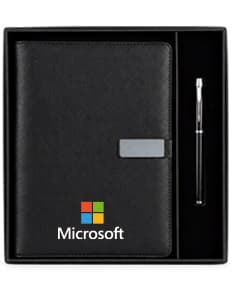 Kit Executivo 2 Peças, composto por um notebook, drive externo, pasta, dispositivo, computador, teclado, equipamento preto