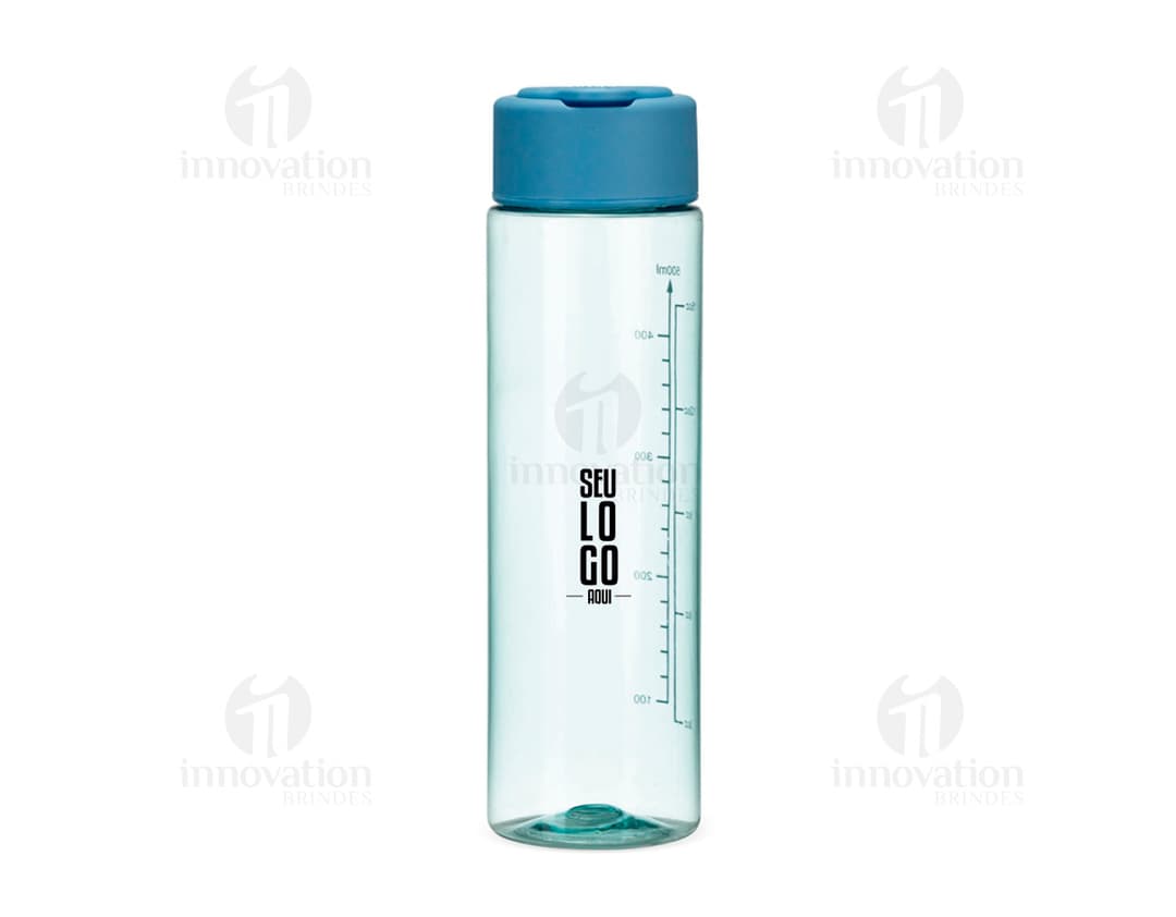 Garrafa plástica amarela de 500ml contendo líquido transparente, objeto de cuidados de higiene e saúde.