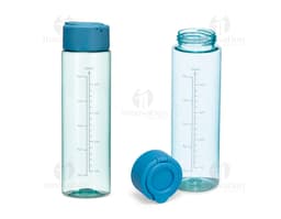 Garrafa plástica amarela de 500ml contendo líquido transparente, objeto de cuidados de higiene e saúde.
