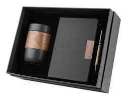 Kit de escritório moderno e completo, contendo notebook, videodisk, binder, pen drive, papel, bloco de notas, diário