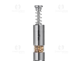 Saleiro de metal prateado para deixar sua mesa mais elegante e prática. Ideal para temperar suas refeições com precisão e
