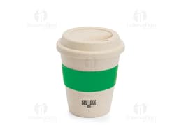 Copo viagem de bambu com revestimento de silicone, com capacidade de 380ml.