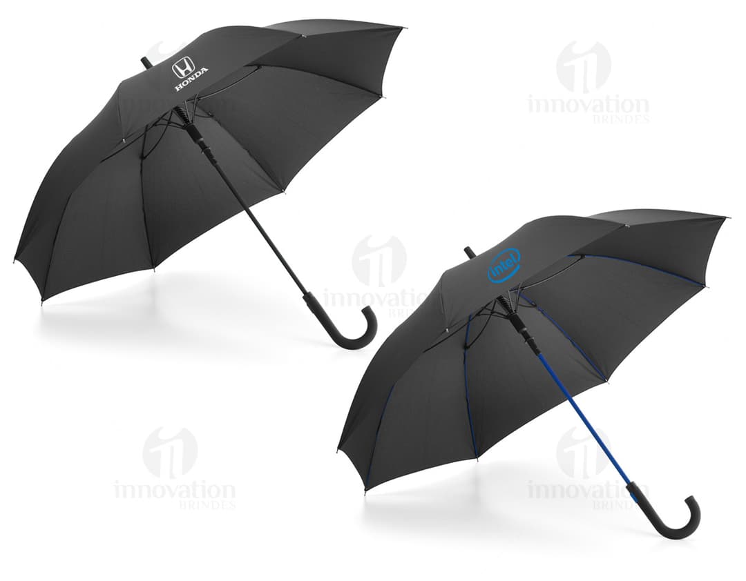 Guarda chuva preto resistente em nylon, ideal para proteção em dias chuvosos. Design fashion e seguro, perfeito para o