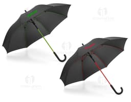 Guarda-chuva preto para proteção contra o tempo chuvoso. Acessório fashion e seguro para o outono. Design atraente e