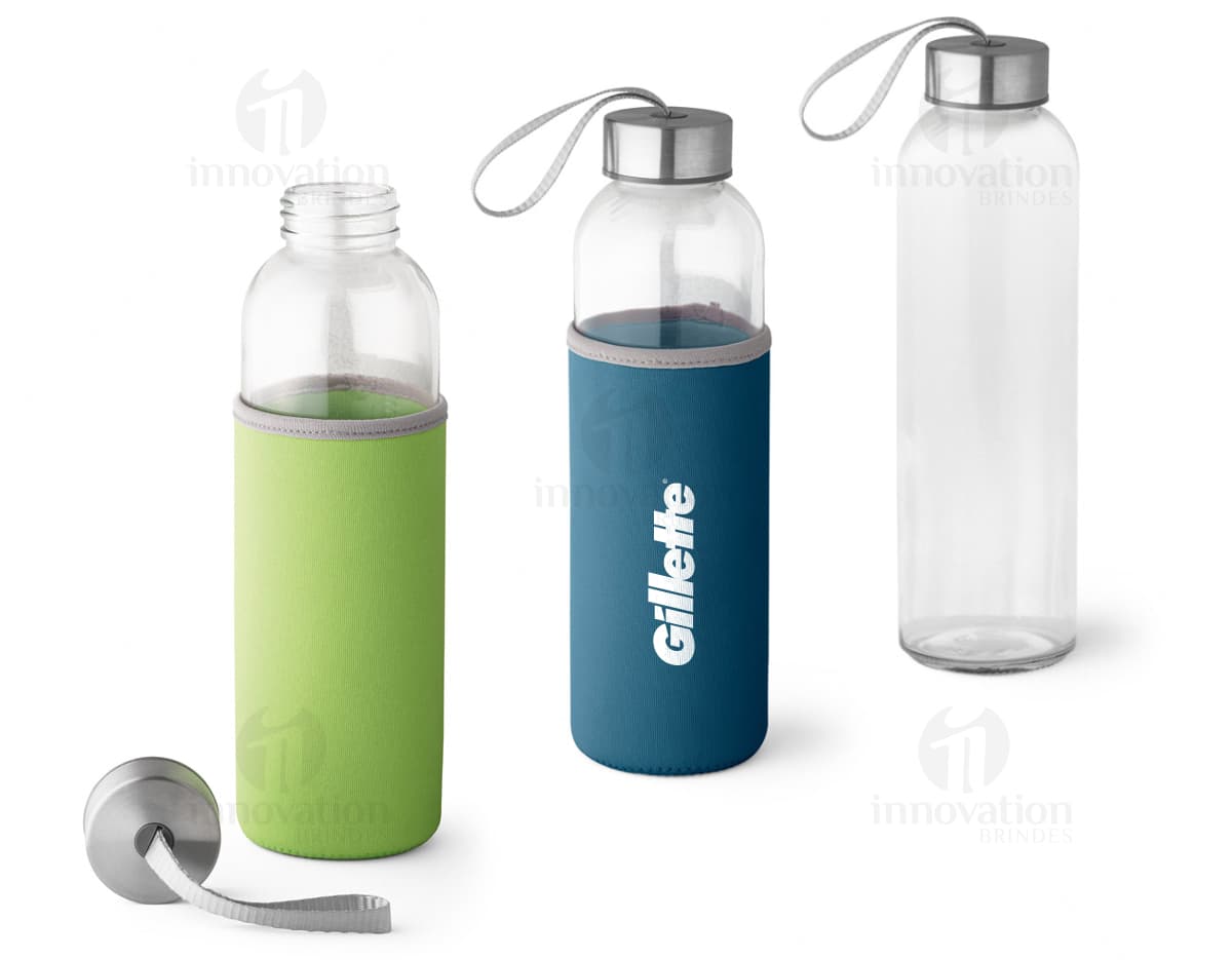 Squeeze de vidro transparente para se manter hidratado com estilo. Ideal para levar na bolsa, academia ou trabalho.