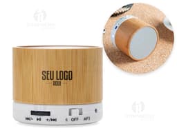 Caixa de som em bambu de design elegante e sustentável para seu escritório. Feita em bambu ecológico, essa caixa de som é