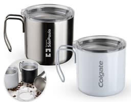 Caneca de Inox 350ml: Perfeita para tomar seu café quentinho de manhã! Feita em aço inoxidável, durável e resistente, ideal