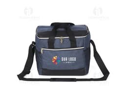 Bolsa térmica de 18 litros com bolsos telados, ideal para armazenar alimentos e bebidas em viagens ou passeios. Design