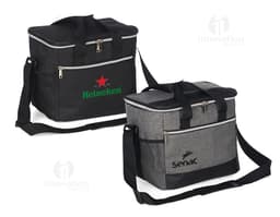 Bolsa térmica de 18 litros com bolsos telados, ideal para armazenar alimentos e bebidas em viagens ou passeios. Design