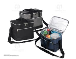 Bolsa térmica de 18 litros com bolsos telados, ideal para armazenar alimentos e bebidas em viagens ou passeios. Design