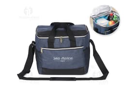 Bolsa térmica de 18 litros com bolsos telados, ideal para armazenar alimentos e bebidas em viagens ou passeios. Design