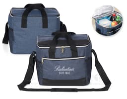 Bolsa térmica de 18 litros com bolsos telados, ideal para armazenar alimentos e bebidas em viagens ou passeios. Design