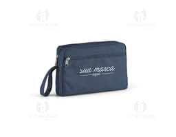 Necessaire pega bolso frontal 300D em couro preto, com fecho de zíper, ideal para armazenar dinheiro, cartões, documentos e