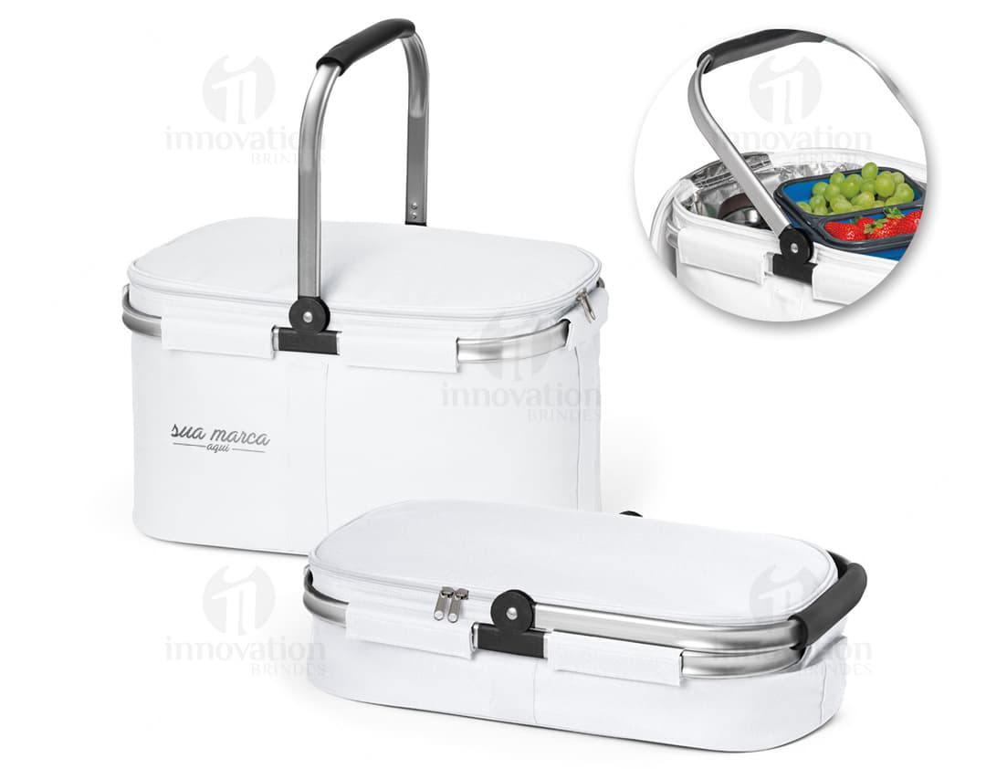 Bolsa térmica 600D removível 14L em amarelo e preto, feita de plástico e metal com alça resistente. Perfeita para armazenar e