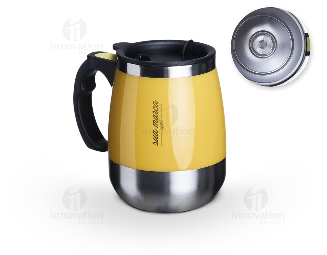 Caneca com misturador 350ml: Desfrute de café fresquinho todas as manhãs com esta caneca moderna! Seu design inovador possui