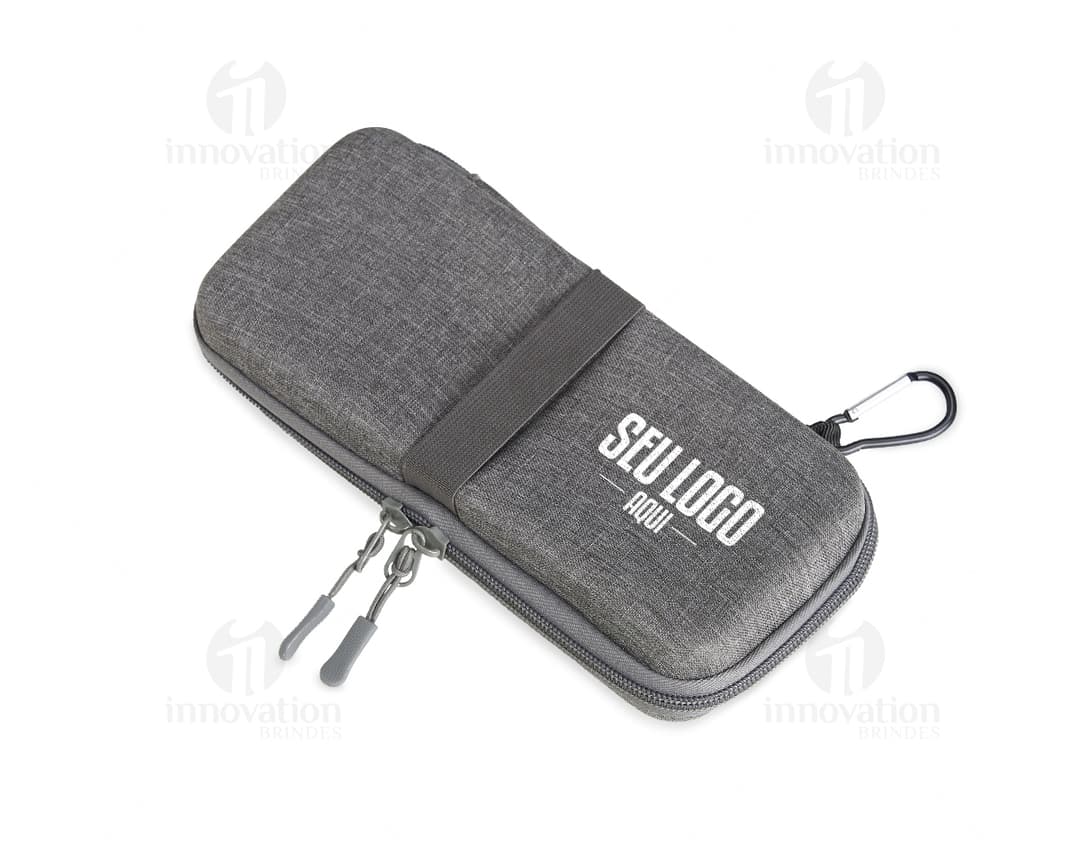 Estojo de metal para guardar seus acessórios de tecnologia com segurança. Ideal para manter seus dispositivos e cabos