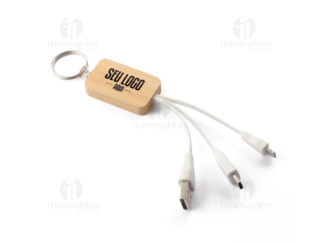 Chaveiro com cabo USB - Acessório essencial para estar sempre conectado. Prático e versátil, ideal para carregar seu