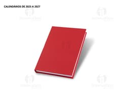 Agenda 2025 Cromato com capa preta e detalhes em dourado, apresentando páginas mensais e semanais, marcadores de páginas