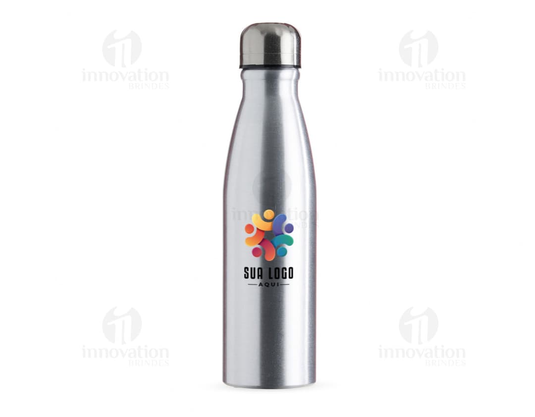 Garrafa de alumínio com capacidade de 630ml.