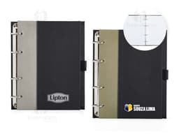Caderno Fichário de Couro Sintético com capa protetora, folhas em branco, design vintage em couro sintético marrom. Ideal
