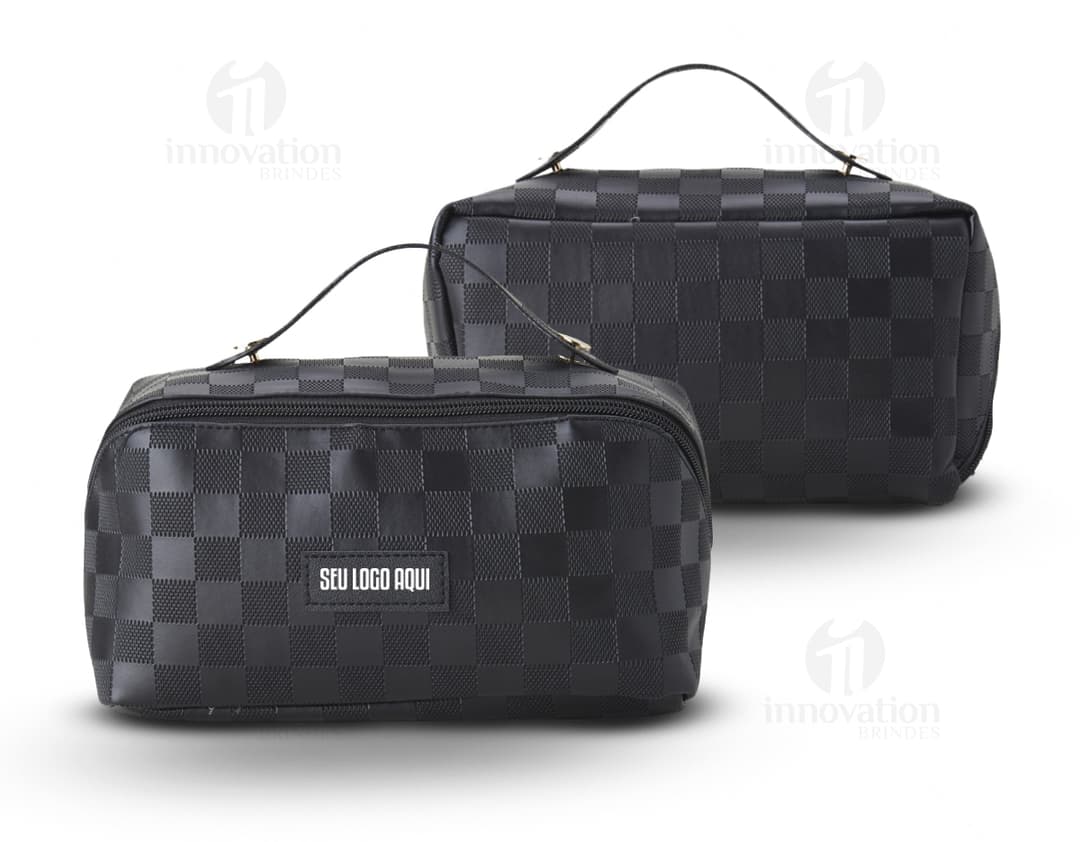 necessaire de couro sintético moderna e luxuosa, ideal para armazenar seus acessórios com estilo. Com alça ajustável e fecho