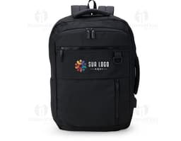Mochila de nylon preta de 20 litros para viagem e trabalho, com alça de couro, zíper, alça de mão e design moderno e