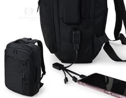 Mochila de nylon preta de 20 litros para viagem e trabalho, com alça de couro, zíper, alça de mão e design moderno e