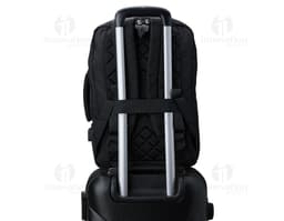 Mochila de nylon preta de 20 litros para viagem e trabalho, com alça de couro, zíper, alça de mão e design moderno e