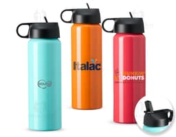 Squeeze de alumínio robusto com tampa flip, ideal para armazenar líquidos. O design é clean e elegante, com a tampa flip