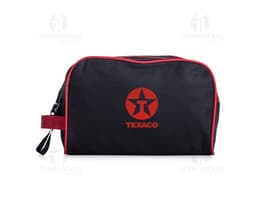 Nécessaire de poliéster preto para viagens práticas e elegantes. Ideal para armazenar seus acessórios pessoais com estilo e