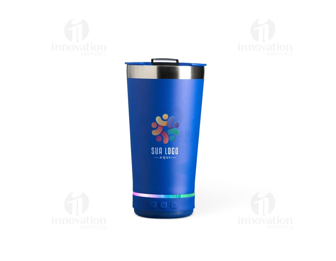 Copo térmico inox de 400ml com caixa de som.