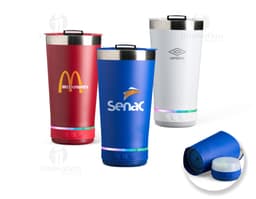 Copo térmico inox de 400ml com caixa de som.