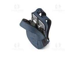 Mochila notebook portátil 300D reciclado preta feita de couro, com alça de mão, alça de ombro, zíper, bolso e compartimentos