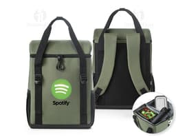 Mochila térmica almofadada em couro preto 3D, moderna, com suporte para dispositivo e equipamentos de negócios. Ideal para