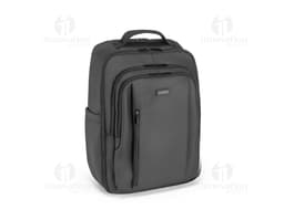 Mochila trolley de couro preto com alça de metal e zíper. Ideal para viagens de negócios e armazenamento de equipamentos